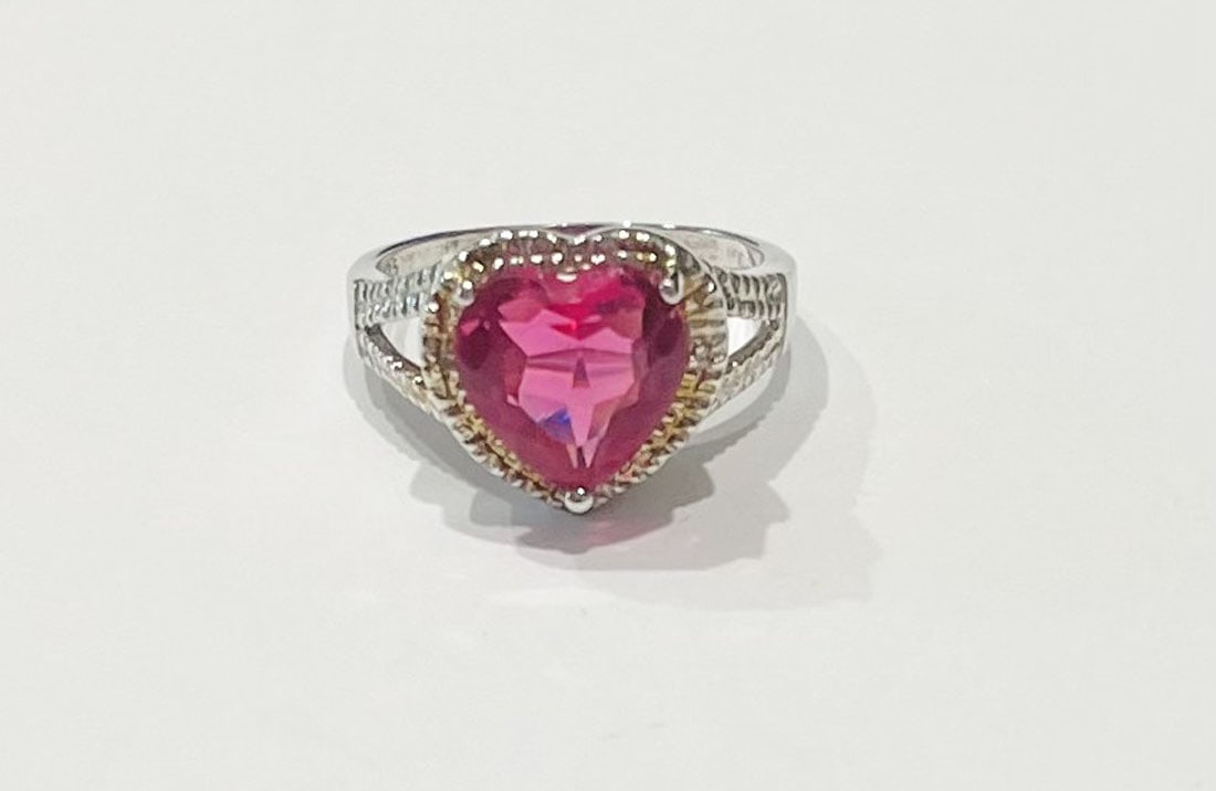 BRILLIANT 4CT HEART CUT PINK QUARTZ STERLING RING (1 of 1)
