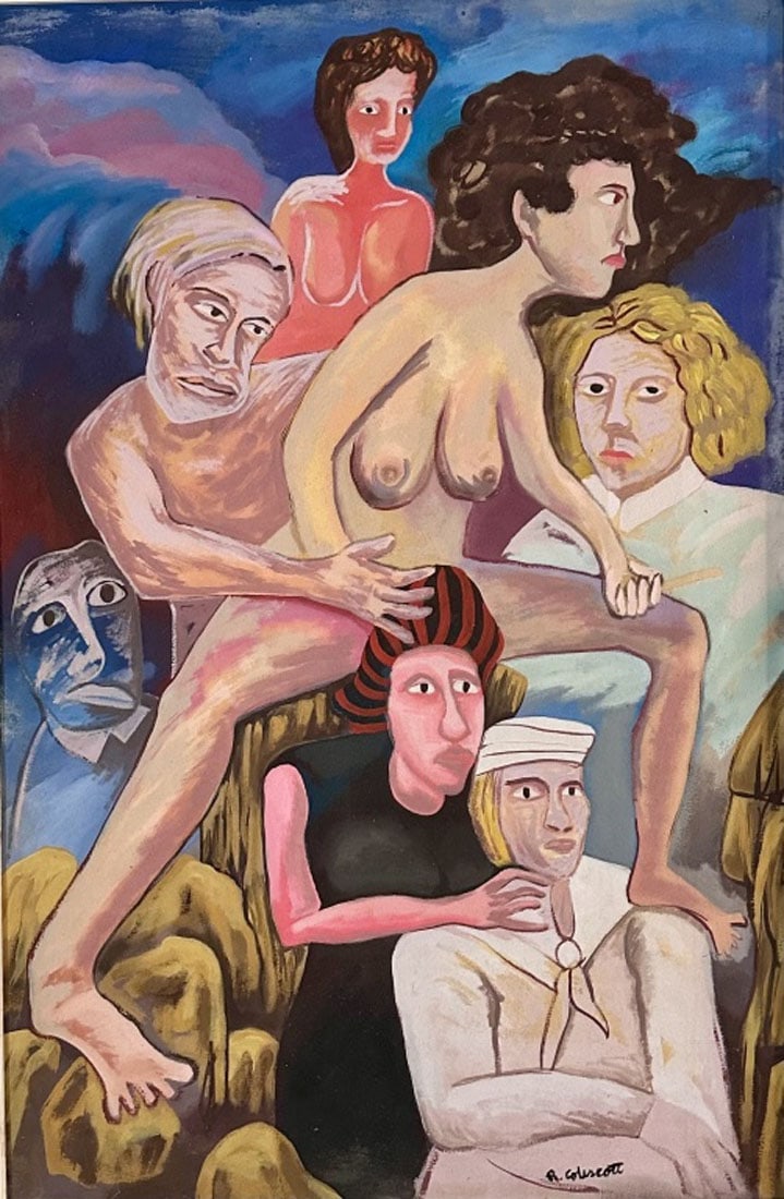 ROBERT COLESCOTT (1925-2009) OIL ON CANVAS: Attributed to Robert Colescott, no coa, private collection, medium: oil, measurements: 26"w by 38"h framed, mint condition Biography:Robert H. Colescott was an American painter. He is known for satiri