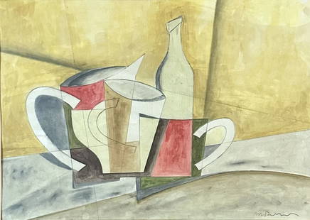 BEN NICHOLSON MIXED MEDIA ON PAPER: Attributed to Ben Nicholson, no coa, private collection, medium: mixed media measurements: 35"HX41"W framed, very good condition Biography: Benjamin Lauder Nicholson, OM was an English painter of abst