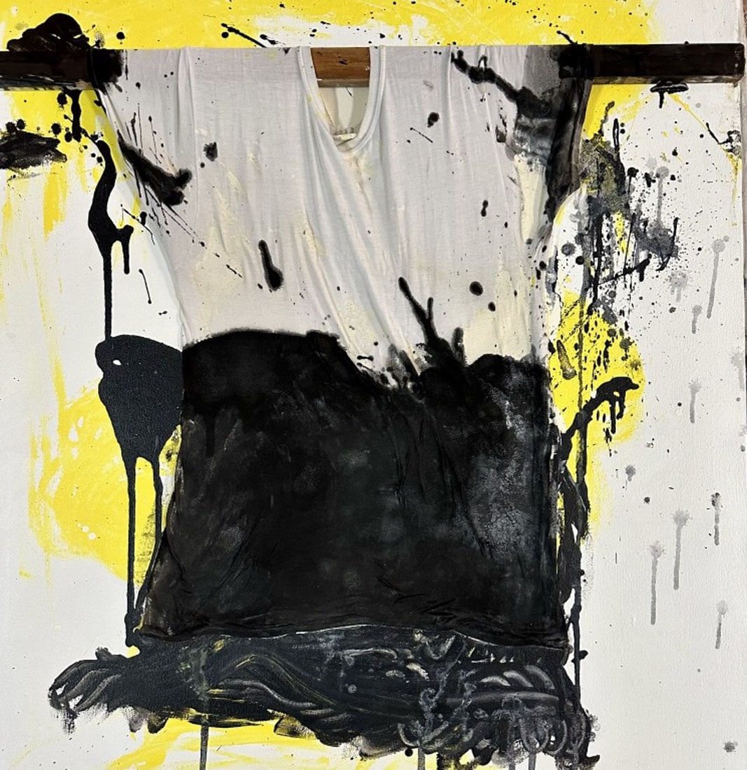 HERMANN NITSCH COLLAGE/OIL ON CANVAS: Attributed to Hermann Nitsch, no coa, private collection, medium: oil, measurements: 36"wx48"h no frame, mint condition Biography: Hermann Nitsch was an Austrian contemporary artist and composer. His