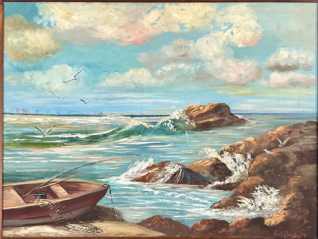 PAUL DOUGHERTY OIL ON CANVAS LANDSCAPE: Attributed to Paul Dougherty, no coa, private collection, medium: oil, measurements: 23"hx29"w framed, good condition, some discoloration throughout Biography: Paul Hampden Dougherty was an American m