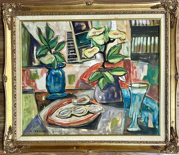 CLAUDE VENARD OIL ON CANVAS PAINTING: Attributed to Claude Venard, no coa, private collection, medium: oil measurements: 25"HX29"W framed, mint condition Biography: Claude Venard became internationally renowned during the 1950's for his b