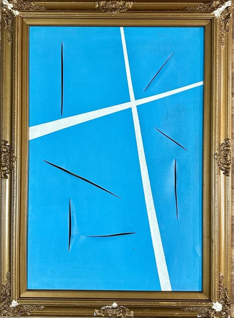 LUCIO FONTANA OIL ON CANVAS BLUE AND WHITE (1 of 4)