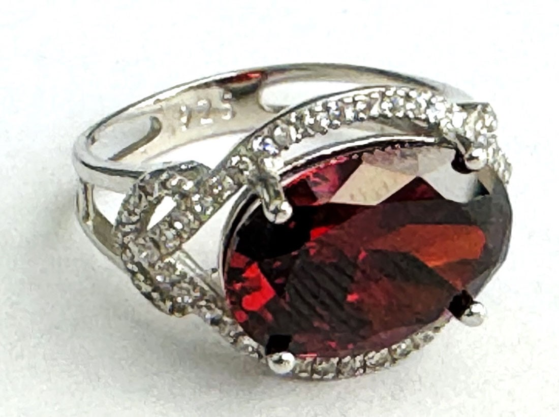 SPECTACULAR RED QUARTZ ART DECO STERLING RING (1 of 1)