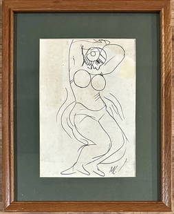 MIGUEL COVARRUBIAS (1904-1957) INK DRAWING: Attributed to Miguel Covarrubias, no coa, private collection, medium: ink, measurements:12"WX15"H framed, ok/good condition, wear and tear Biography: Miguel Covarrubias, also known as José Miguel Cov