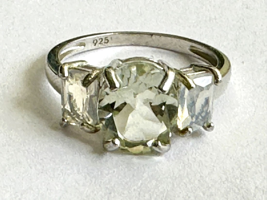 DAZZLING 3CT GREEN AMETHYST/FIRE OPAL STERLING RING (1 of 1)