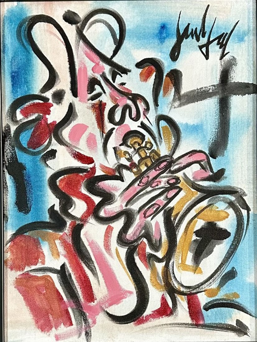 GEN PAUL (1895-1975) GOACHE ON CANVAS ABSTRACT: Attributed to Gen Paul, no coa, private collection, medium: measurements: 15.35"W X20"H framed, mint condition, frame has chips Biography: Born as Eugène Paul in a house in Montmartre on the Rue Lepi