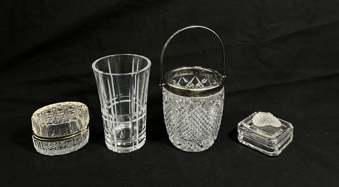 EXCELLENT LOT OF 4 VINTAGE CRYSTAL DECOR: 3-5" EACH MINT CONDITION