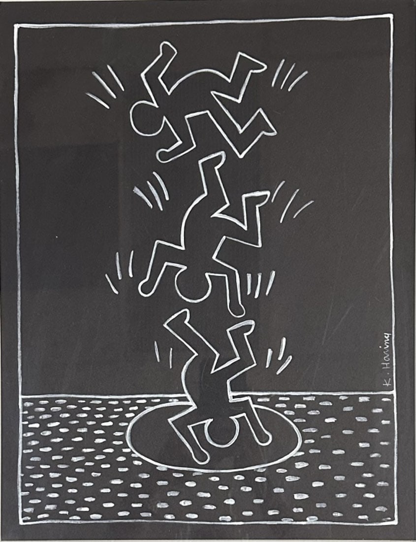 KEITH HARING OIL ON PAPER: Attributed to Keith Haring, no coa, private collection, medium: oil, measurements: Biography: Keith Allen Haring was an American artist whose pop art emerged from the New York City graffiti subculture