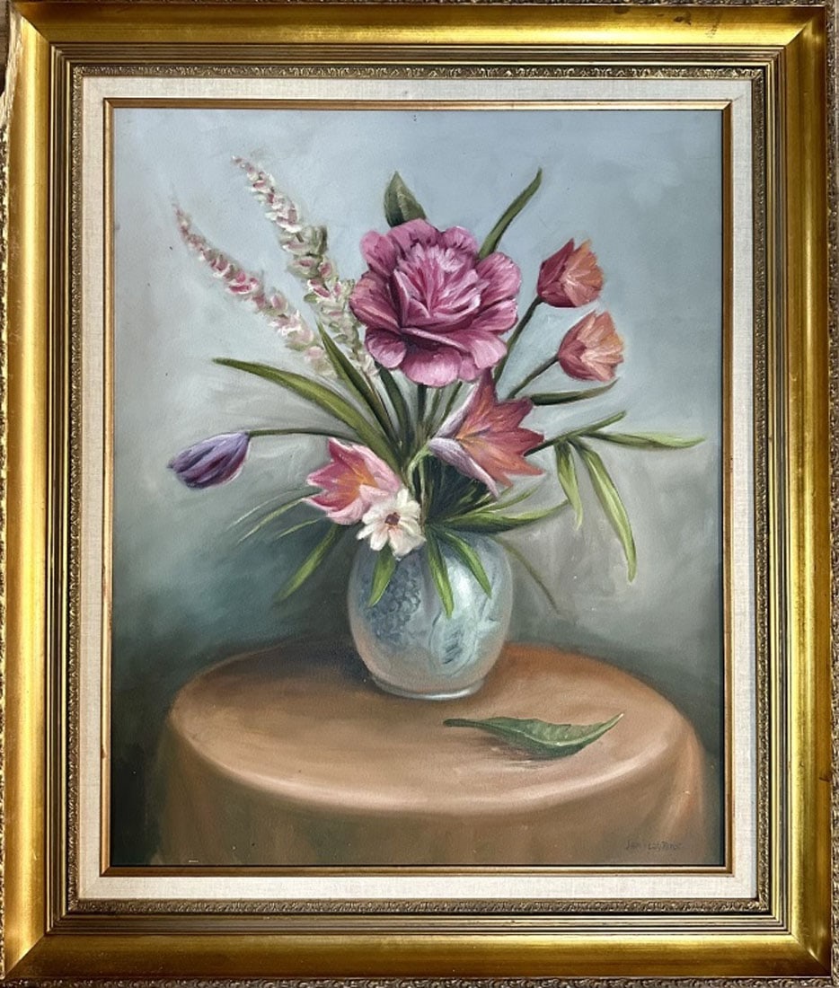 JAN SLUIJTERS (1881-1957) OIL ON CANVAS: Attributed to Jan Sluijters, no coa, private collection, medium: oil, measurements: 32"WX37"H framed, mint condition, frame has damage see pic Biography: Jan Sluijters is known for his colourful paint