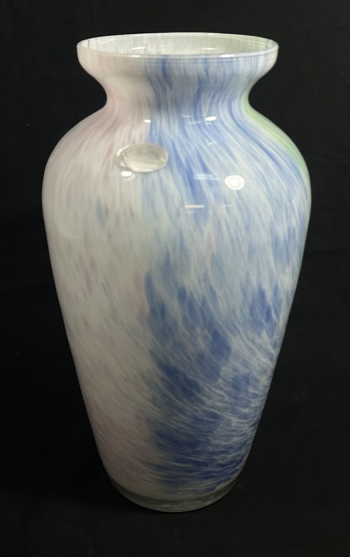 MURANO PASTEL SPLATTER ART GLASS VASE: 12"H MINT CONDITION
