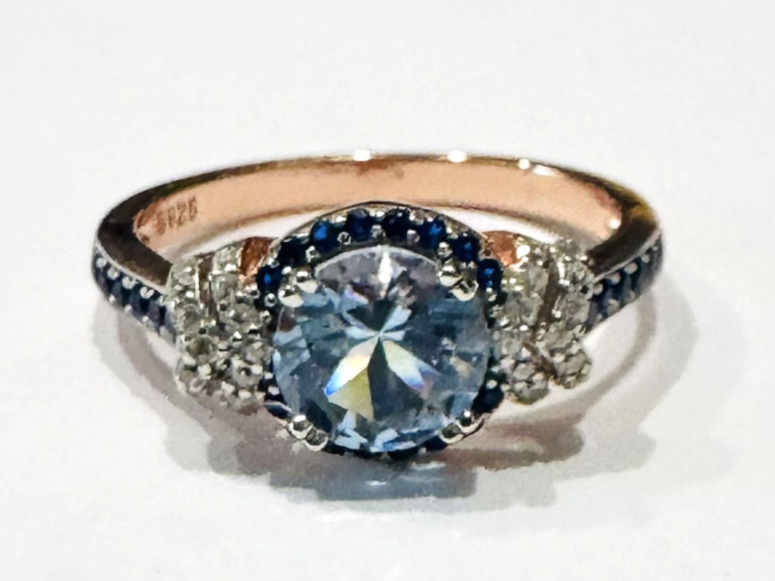 ART DECO STYLE BLUE TOPAZ STERLING COCKTAIL RING (1 of 2)