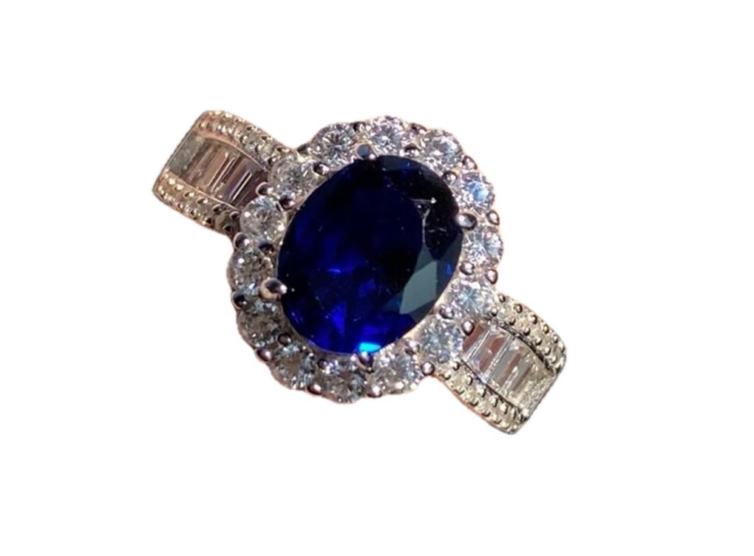 STUNNING OVAL ART DECO SAPPHIRE BLUE QUARTZ RING (1 of 1)
