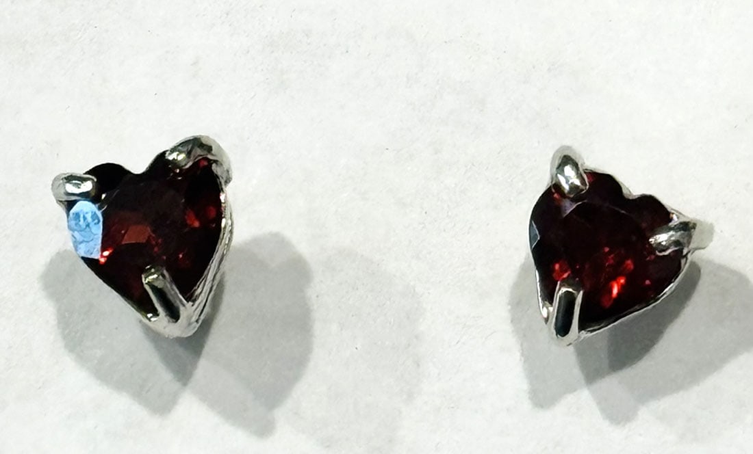 DAINTY GARNET 1CT HEART EARRINGS: STERLING SILVER