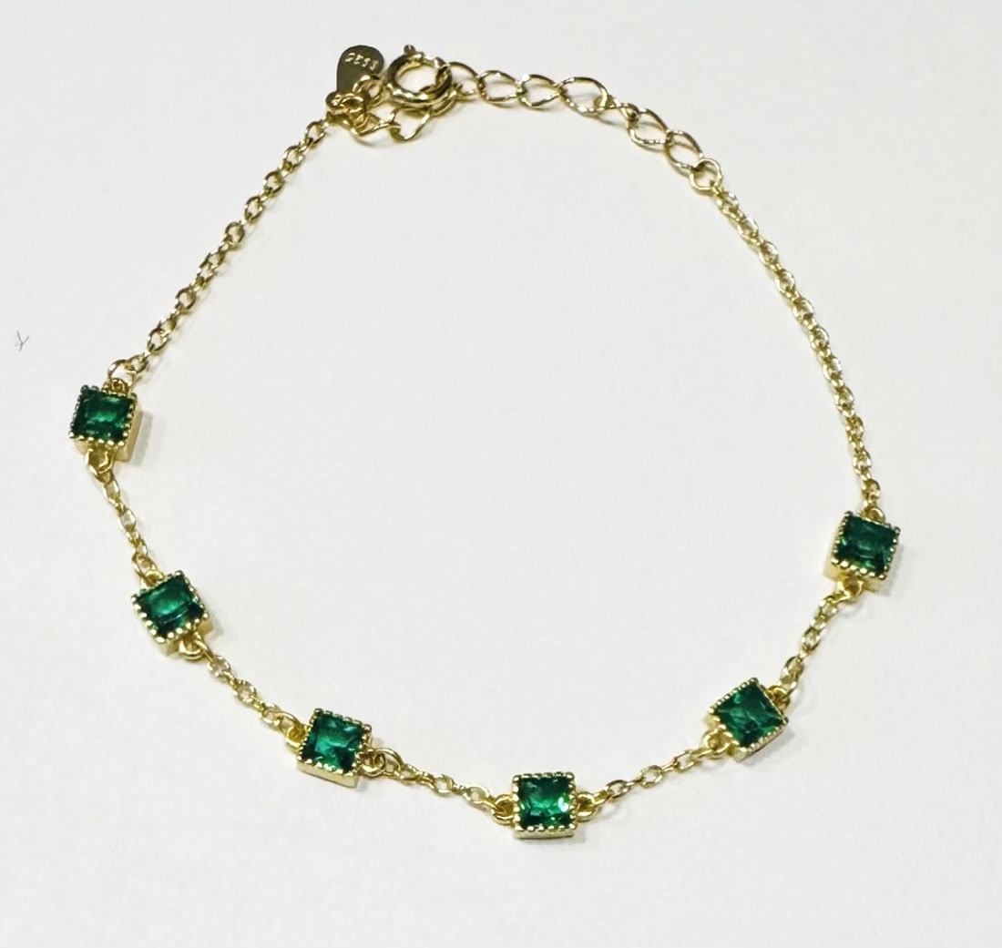 LOVELY DECO EMERLAD QUARTZ STERLING BRACELET: 5" OR 6" STERLING SILVER
