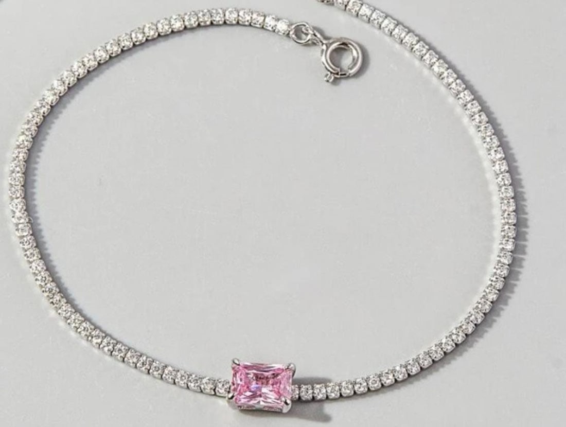 BEAUTIFUL PINK AMETHYST/CZ STERLING TENNIS BRACLET: STERLING SILVER 6-7"