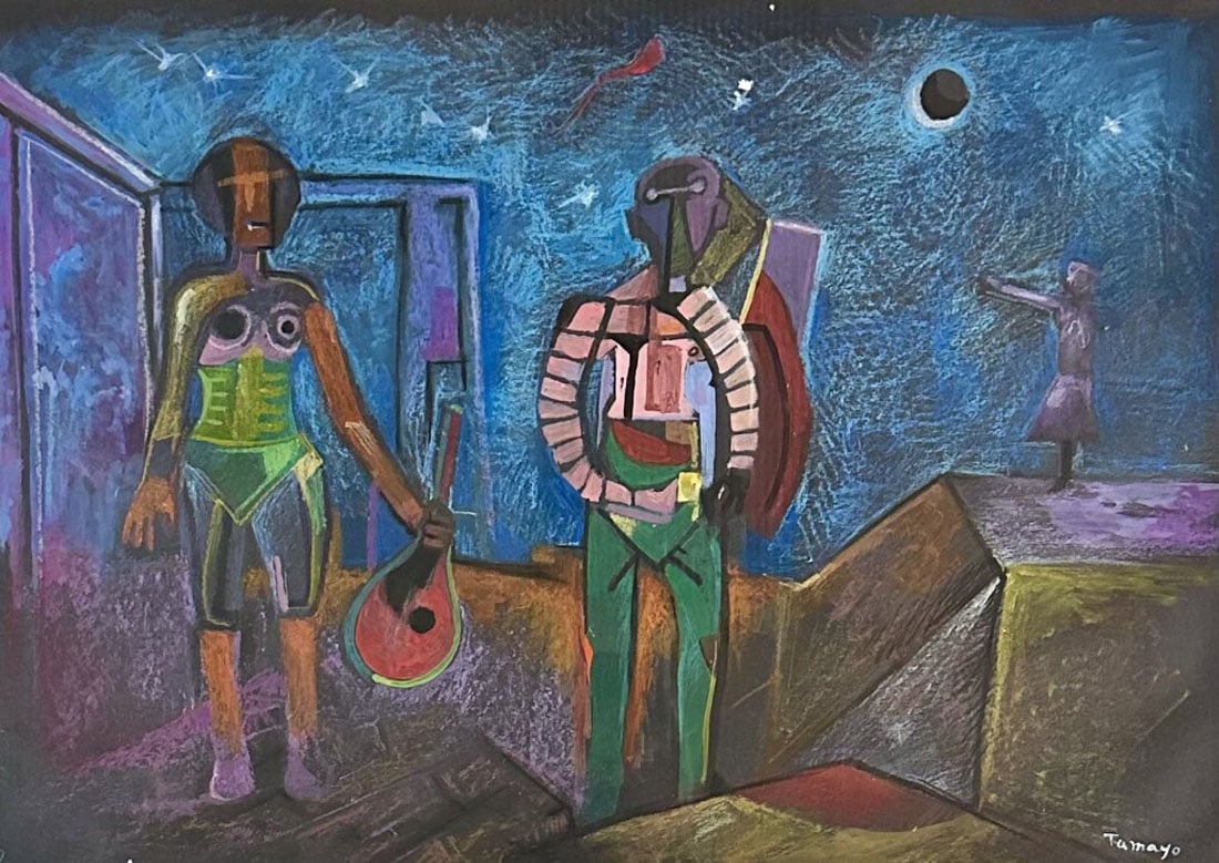 RUFINO TAMAYO MIXED MEDIA ON PAPER: Attributed to Rufino Tamayo, no coa, private collection, medium: pastel and oil, measurements: 29"HX36"W framed, good condition, frame & mat has wear and tear Biography: Rufino del Carmen Arellanes Ta