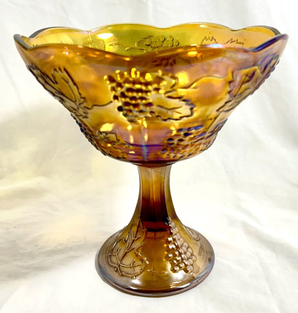 VINTAGE INDIANA GLASS CARNIVAL FRUIT BOWL: 8"H