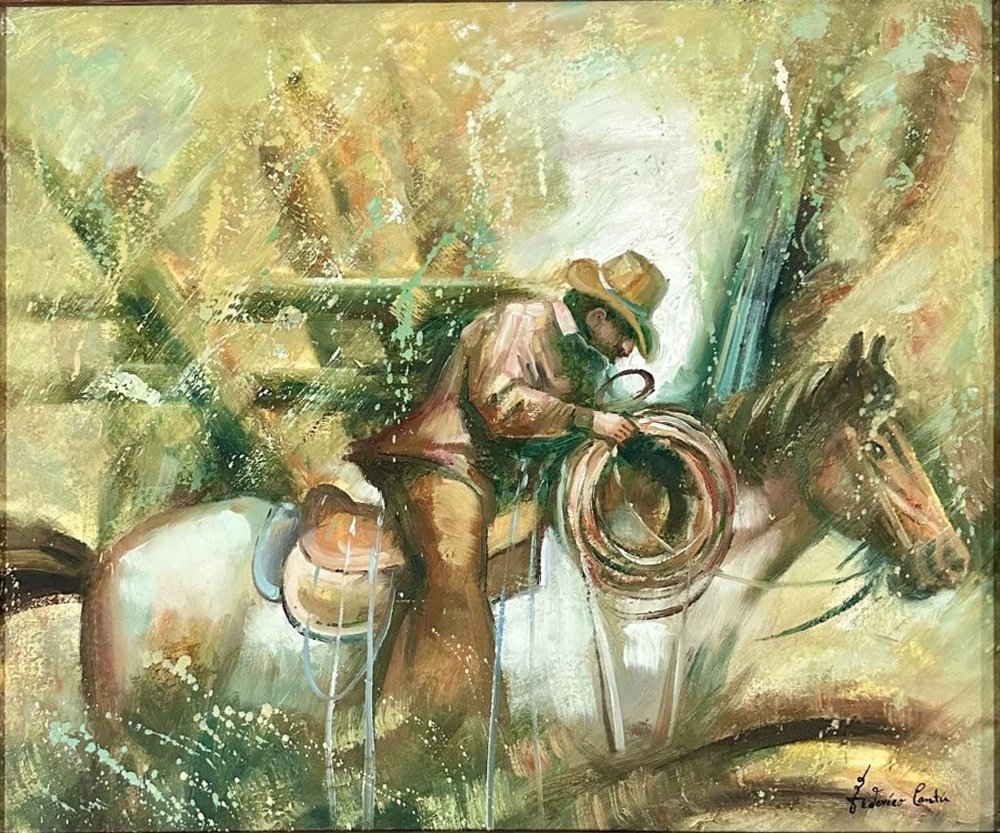 FEDERICO CANTU GARZA OIL ON CANVAS: Attributed to Federico Cantu Garzano coa, private collection, medium: oil, measurements: 22"hx26"w framed, good condition Biography: Federico Heraclio Cantú Garza was a Mexican painter, engraver and