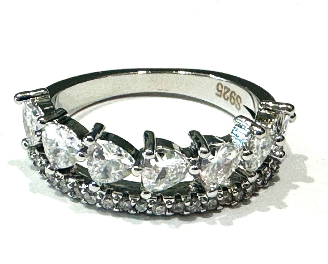 DAZZLING CZ DOUBLE SET STERLING STACKABLE RING: SIZE 7.5