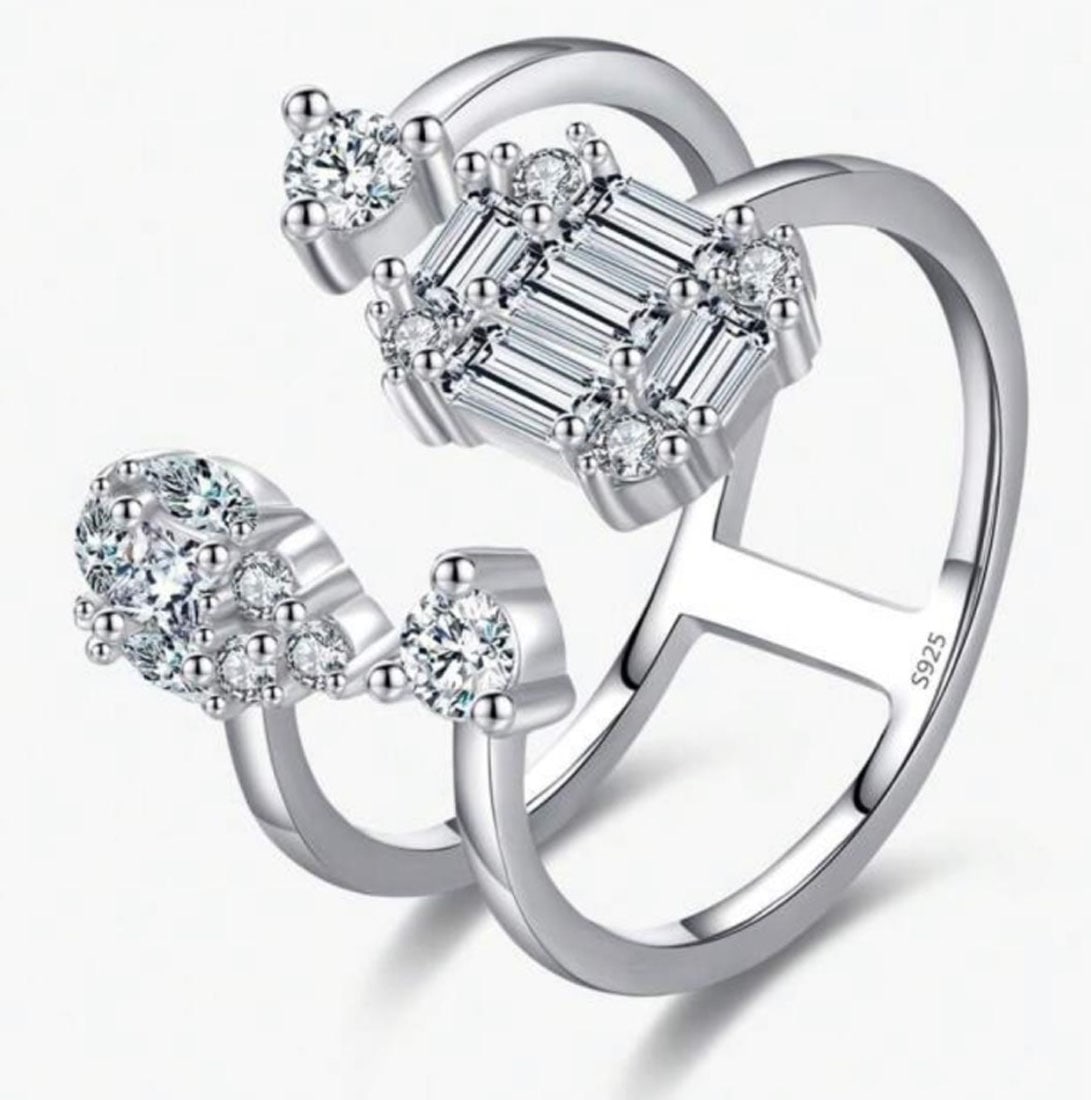 GLAM DOUBLE BAND DECO 4CT CZ STERLING RING (1 of 1)