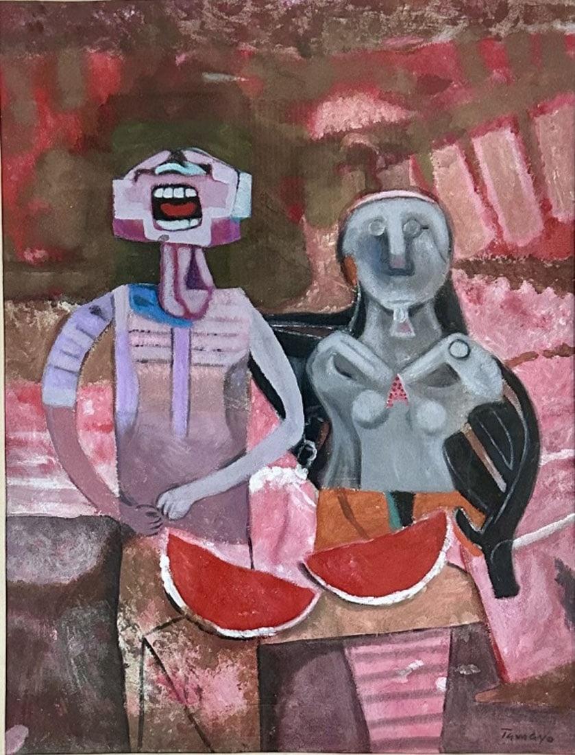 RUFINO TAMAYO OIL ON PAPER ABSTRACT: Attributed to Rufino Tamayo, no coa, private collection, medium: oil measurements: 27"WX37"H framed, good condition Biography: Rufino del Carmen Arellanes Tamayo was a Mexican painter of Zapotec herit
