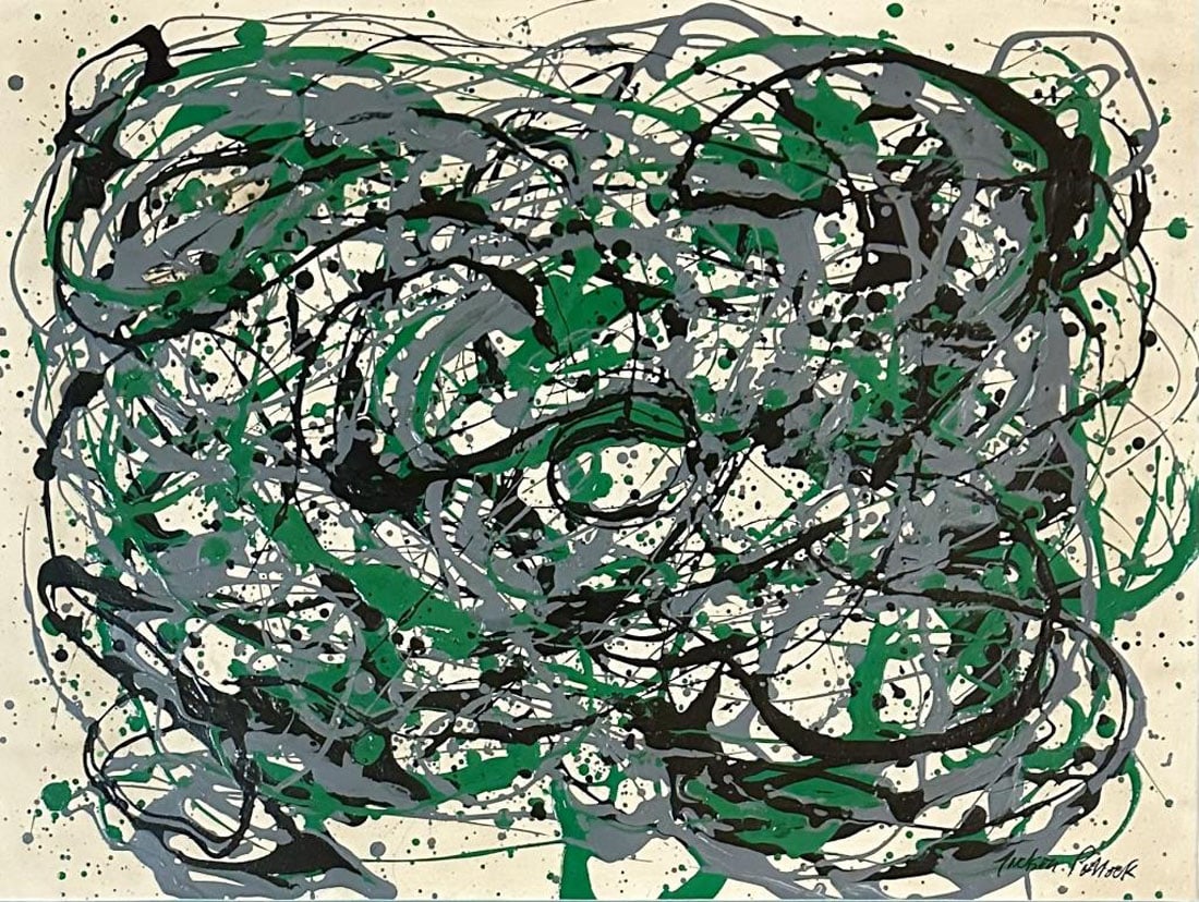 JACKSON POLLOCK OIL ON PAPER DRIP PAINTING (1 of 3)