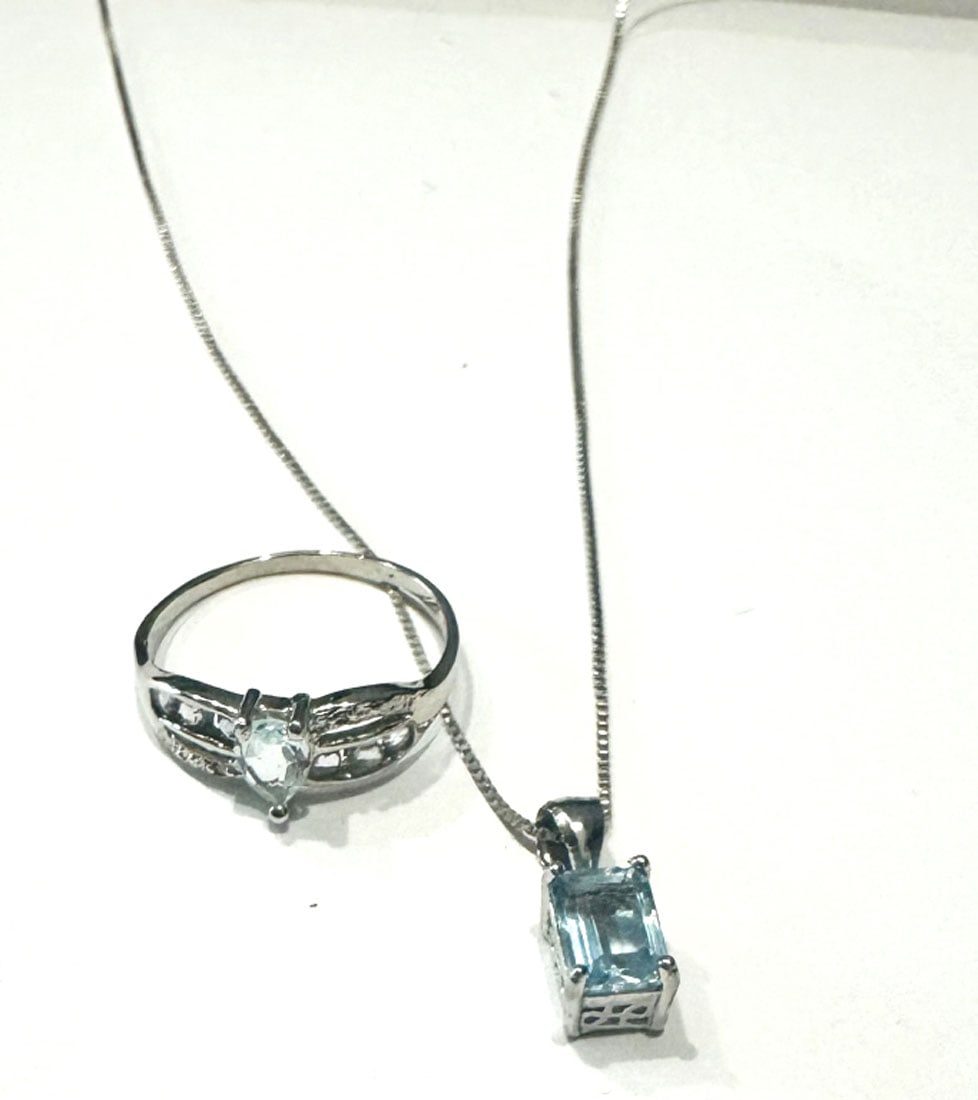 GLAM 1CT BLUE TOPAZ RING AND NECKLACE SET (1 of 1)