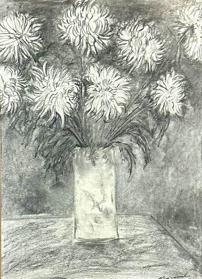 ALBERT MARQUEZ CHARCOAL STILL LIFE ON PAPER: Attributed to Albert Marquez, no coa, private collection, medium: charcoal measurements: 24"WX30"H framed, good condition