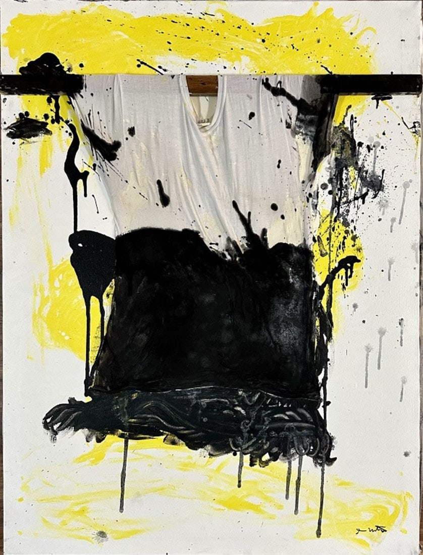 HERMANN NITSCH CONTEMPORARY OIL ON CANVAS: Hermann Nitsch, no coa, private collection, medium: oil, measurements: 36"wx48"h no frame, Biography: Hermann Nitsch was an Austrian contemporary artist and composer. His art encompassed wide-scale pe