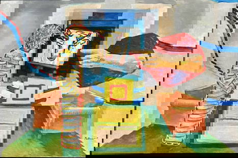 ROGER RAVEEL OIL ON CANVAS POP ART: Roger Raveel, no coa, private collection, medium: oil, measurements: 40"WX27"H framed, good condition Biography: Roger Henri Kamiel, Knight Raveel was a Belgian painter, whose work is often associated