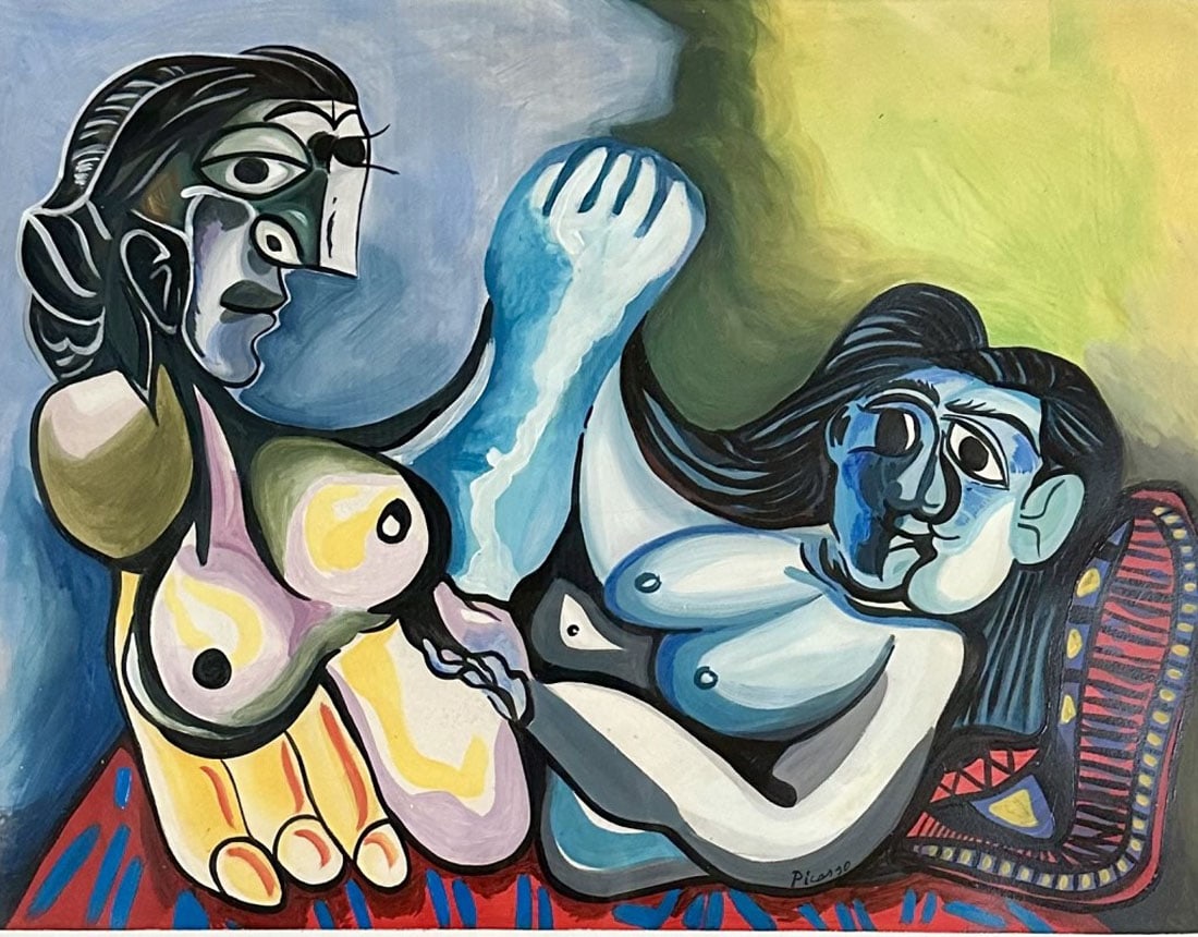 PABLO PICASSO OIL ON PAPER ABSTRACT: Pablo Picasso, no coa, private collection, medium: oil, measurements: 31"hx39"w framed, good condition Biography: Pablo Ruiz Picasso was a Spanish painter, sculptor, printmaker, ceramicist, and theatr