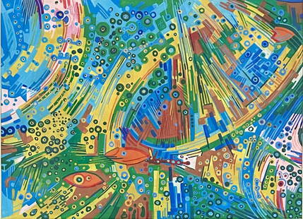 LYNNE DREXLER ABSTRACT OIL ON PAPER (AMERICAN): Lynne Drexler, no coa, private collection, medium: oil, measurements: 31"HX39"W framed, good condition Biography: Lynne Mapp Drexler was an American abstract and representational artist, painter and p