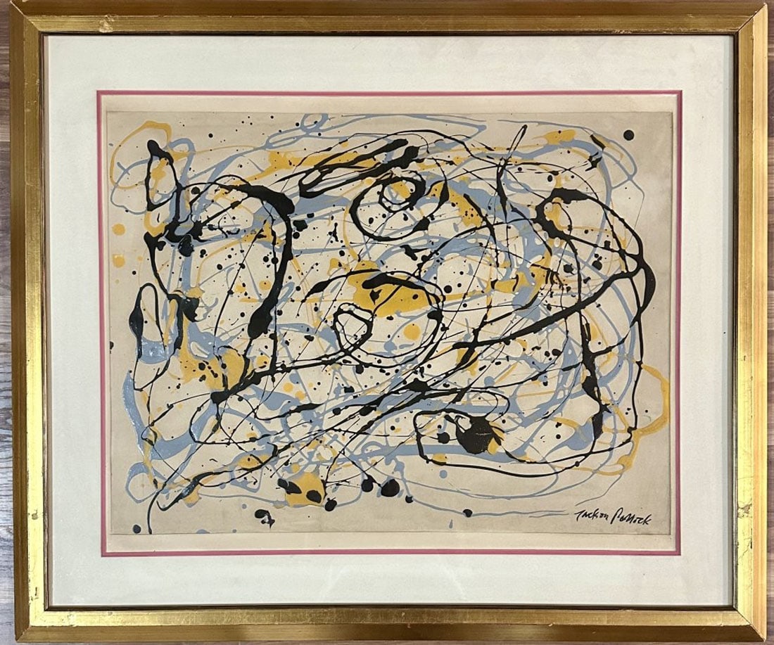 JACKSON POLLOCK OIL ON PAPER ABSTRACT (1 of 3)