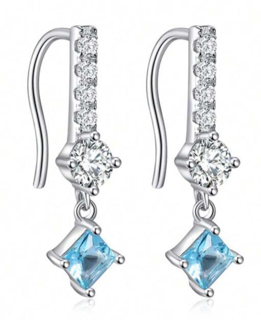 PRETTY BLUE & WHITE CZ STERLING DANGLE EARRINGS (1 of 1)