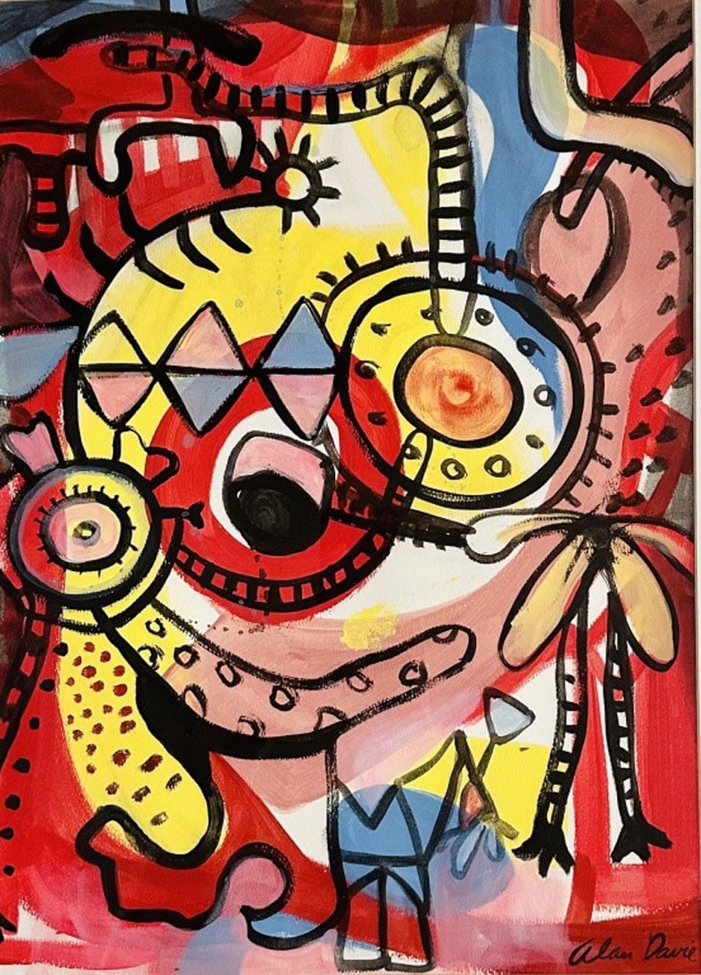 ALAN DAVIE OIL ON PAPER (1920-2014): Alan Davie, no coa, private collection, medium: oil measurements: 23"WX29"H framed, mint condition Biography: James Alan Davie was a Scottish painter and musician. Davie was born in Grangemouth, Scotl