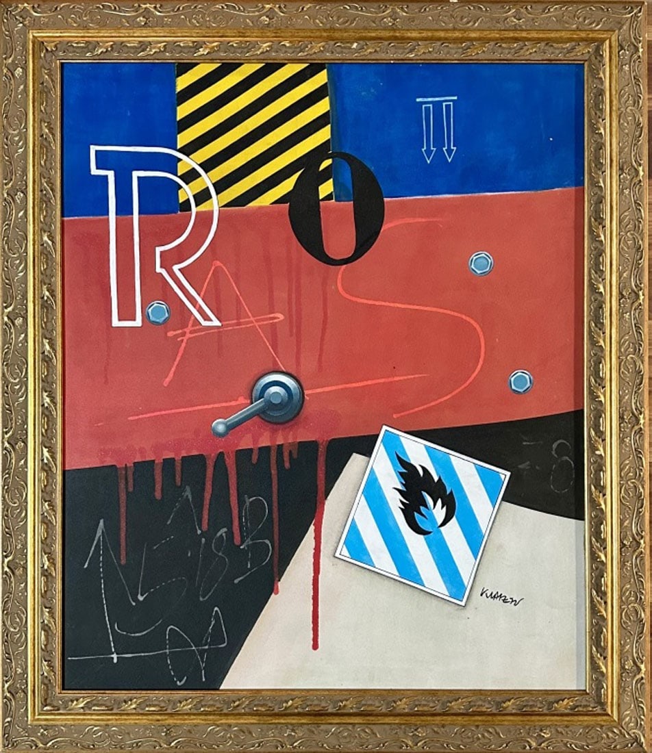 PETER KLASEN ABSTRACT OIL PAINTING: Peter Klasen, no coa, private collection, medium: oil, measurements: 36"WX43"H framed, mint condition Biography: German painter, photographer and sculptor Peter Klasen was born in Lübeck in 1935. He