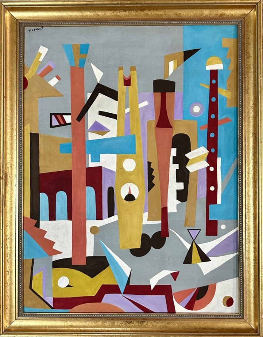 TOBIAS MUSICANT OIL ON CANVAS: Tobias Musicant, no coa, private collection, medium: oil, measurements: 35"wx45"h framedc, good condition Biography: A modernist painter of the 20th, and into the 21st Century, Tobias (Ted) Musicant l