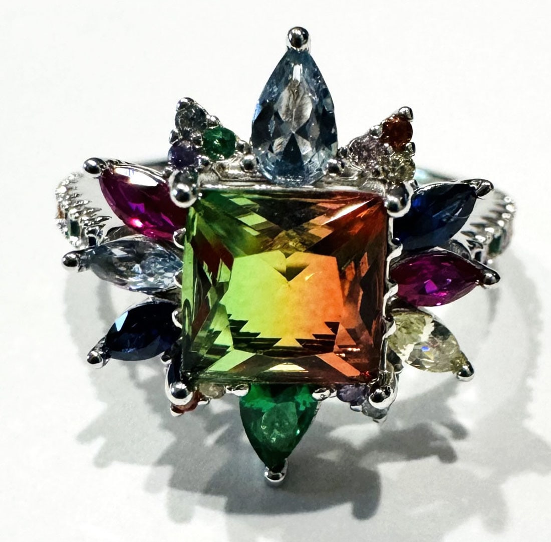 BRILLIANT MULTI COLOR GEMSTONE STERLING RING (1 of 1)