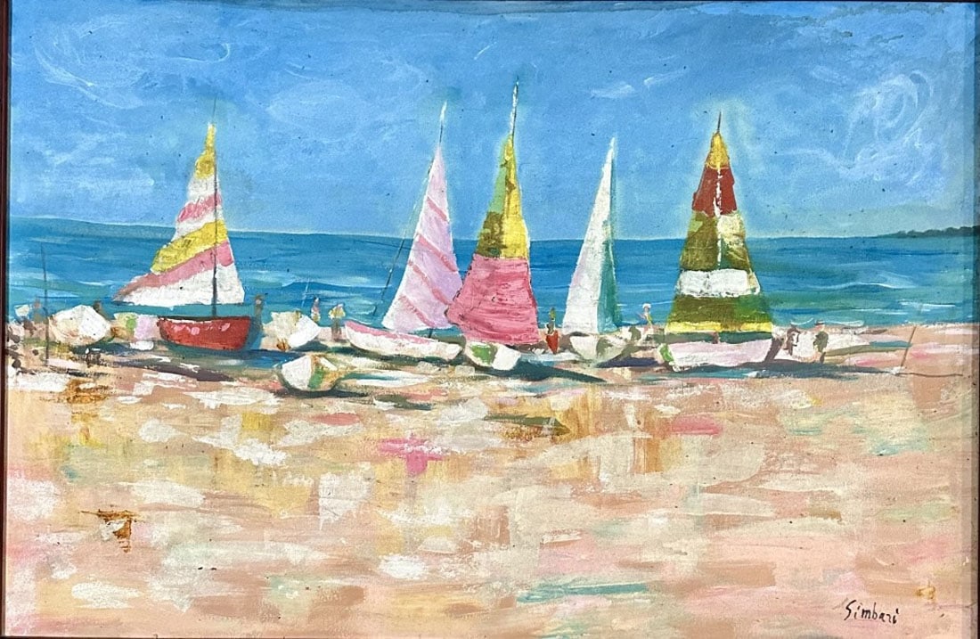 NICOLA SIMBARI OIL ON CANVAS: Nicola Simbari, no coa, private collection, medium: oil, measurements: 42"WX 30"H framed good condition Biography: Nicola Simbari was an Italian painter. Simbari was born in Calabria, Italy and this b