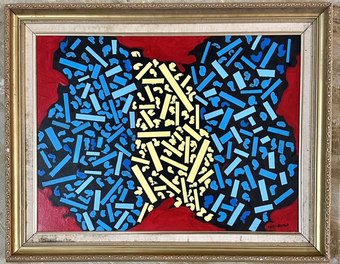 JOSE PEDRO COSTIGLIOLO ABSTRACT ON CANVAS: Jose Pedro Costigliolo, no coa, private collection, medium: oil measurements:23"HX29"W framed, good condition, needs new frame Biography: Jose Pedro Costigliolo. Uruguayan, 1902-1985. Born in 1902 in