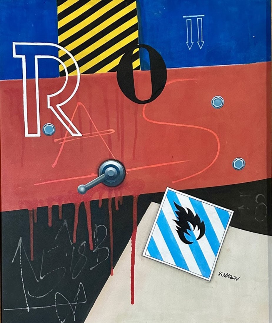 PETER KLASEN ABSTRACT OIL PAINTING: Peter Klasen, no coa, private collection, medium: oil, measurements: 36"WX43"H framed, mint condition Biography: German painter, photographer and sculptor Peter Klasen was born in Lübeck in 1935. He