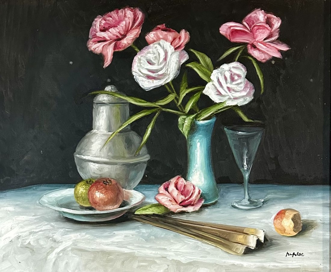 SAMUEL JOHN PEPLOE IMPRESSIONIST OIL PAINTING: Samuel John Peploe, no coa, private collection, medium: oil, measurements: 22"HX26"W framed, good condition Biography: Samuel John Peploe was a Scottish Post-Impressionist painter, noted for his still