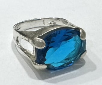 EXCELLENT MEXICAN STERLING SILVER BLUE QUARTZ RING