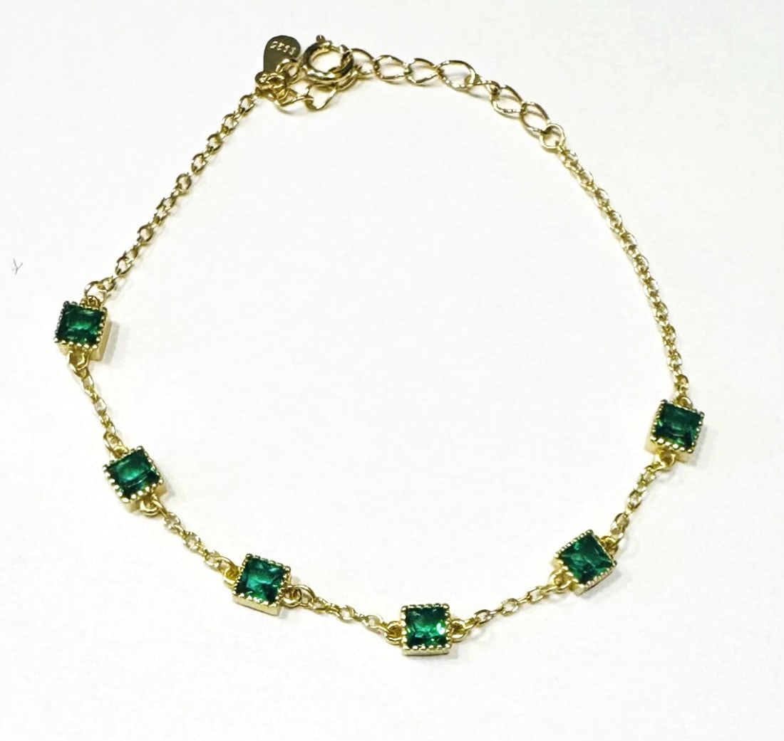 ART DECO 1CT EMERALD CZ STERLING BRACELET (1 of 1)