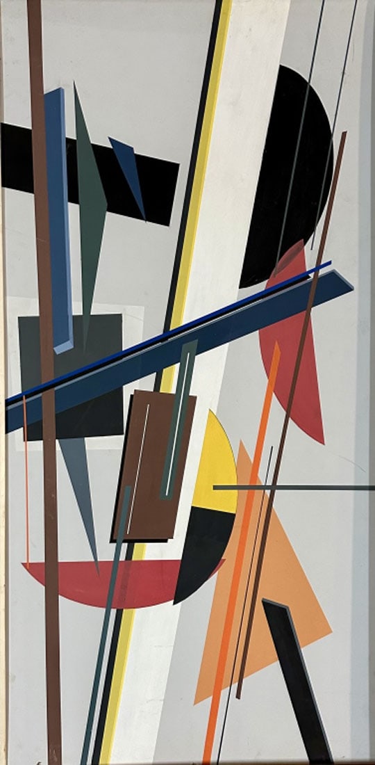 LAZAR MARKOVICH LISSITZKY OIL ON BOARD: Lazar Lissitzky private collection, medium: oil, measurements: 48"HX 24"W framed, good condition, Biography: Lazar Markovich Lissitzky, better known as El Lissitzky, was a Russian artist, designer, ph