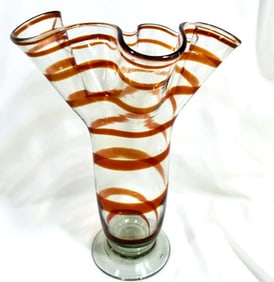 BEAUITFUL RUFFLE TOP ITALIAN ART GLASS VASE