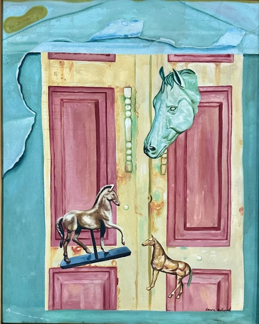 AARON BOHROD OIL ON CANVAS: Aaron Bohrod, private collection, medium: oil, measurements:35"HX 28"W framed, good condition Biography: Aaron Bohrod (21 November 1907 – 3 April 1992) was an American artist best known for his trom