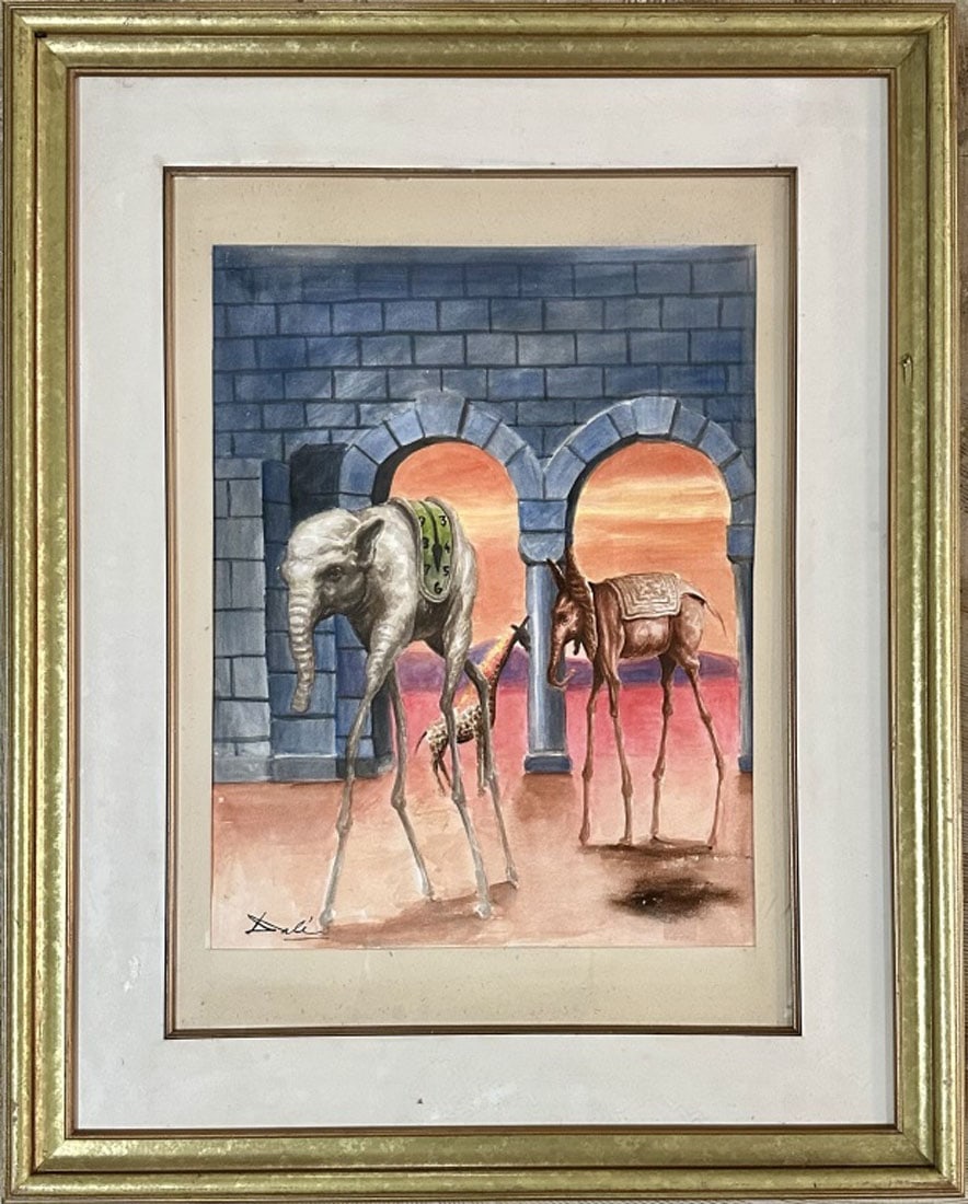 SALVADOR DALI OIL ON PAPER ABSTRACT: Salvador Dali, no coa, private collection, medium: oil measurements: 32"wx40"h framed, good condition Biography: Salvador Domingo Felipe Jacinto Dalí i Domènech, Marquess of Dalí of Púbol gcYC, kn