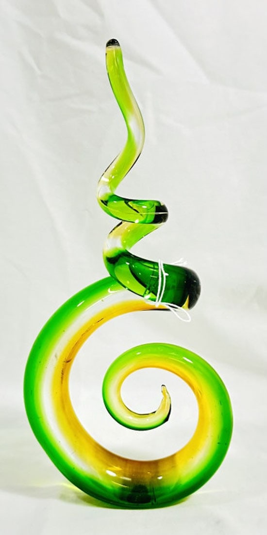 UNIQUE GREEN SOMMERSO ART GLASS SPIRAL: 11"H MINT CONDITION